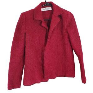 Vintage‎ 80s Helene Sidel Womens 4 Red Mohair Nylon Blend Collared Open Blazer